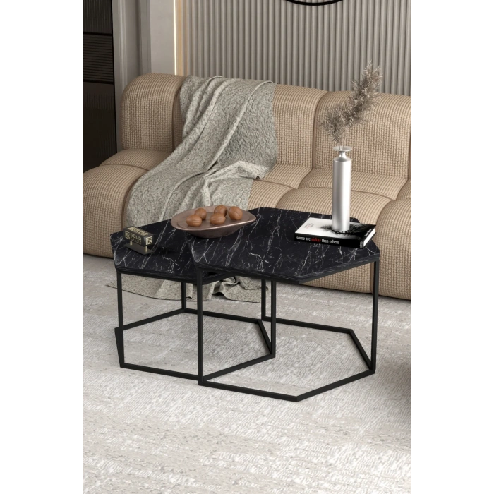 USLUCAN ALIŞVERİŞ Orta Sehpa Altıgen İkili Lüx Bendir