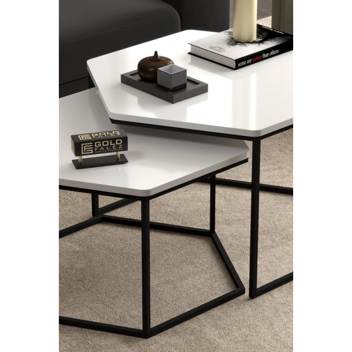 USLUCAN ALIŞVERİŞ Orta Sehpa Altıgen İkili Lüx Beyaz