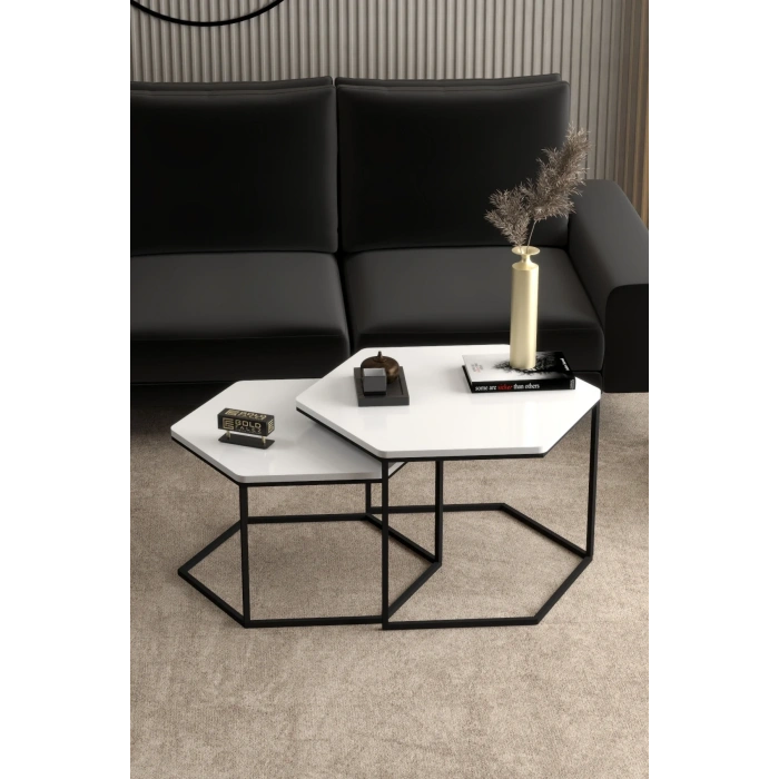 USLUCAN ALIŞVERİŞ Orta Sehpa Altıgen İkili Lüx Beyaz