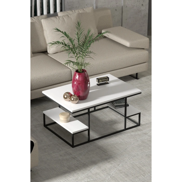 USLUCAN ALIŞVERİŞ Orta Sehpa Delux Raflı Beyaz