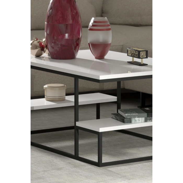 USLUCAN ALIŞVERİŞ Orta Sehpa Delux Raflı Beyaz