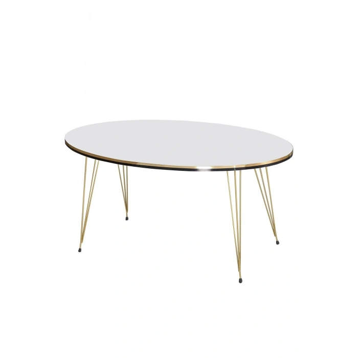 USLUCAN ALIŞVERİŞ Orta Sehpa Elips Çift Gold Beyaz Tel Ayak