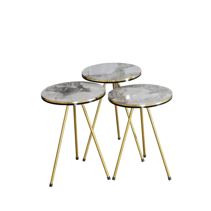 USLUCAN ALIŞVERİŞ Orta Sehpa Elips Çift Gold Beyaz Tel Ayak