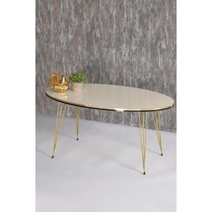 USLUCAN ALIŞVERİŞ Orta Sehpa Elips Çift Gold Krem Tel Ayak