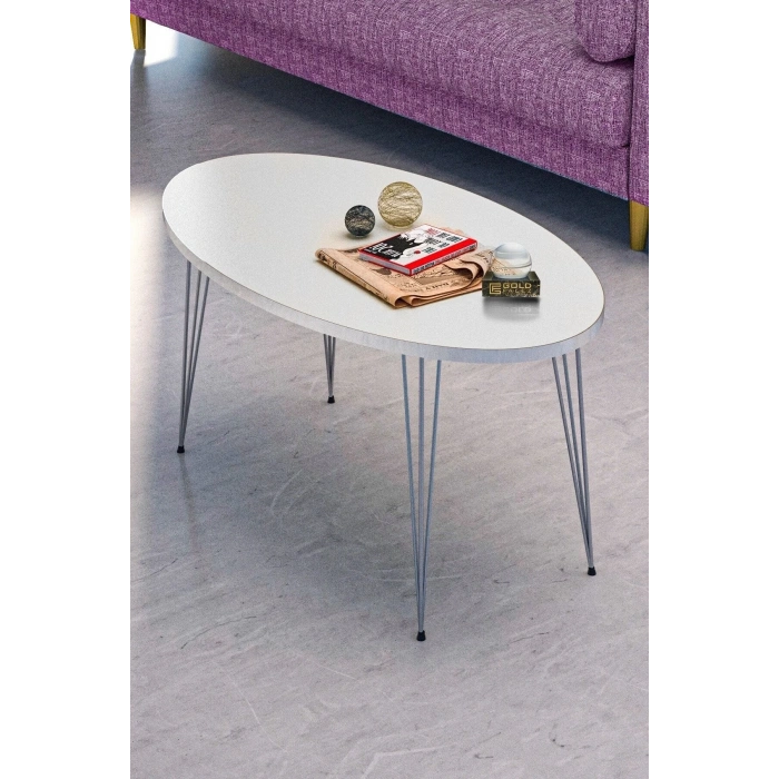 USLUCAN ALIŞVERİŞ Orta Sehpa Elips Gümüş Beyaz Tel