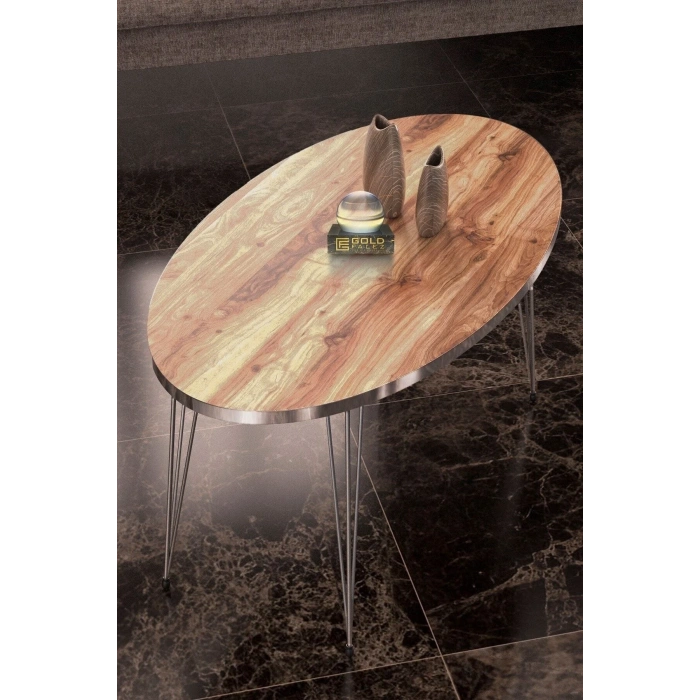 USLUCAN ALIŞVERİŞ Orta Sehpa Elips Gümüş Ceviz Tel