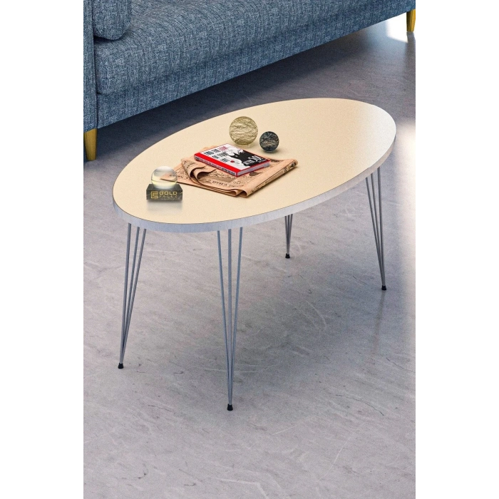 USLUCAN ALIŞVERİŞ Orta Sehpa Elips Gümüş Krem Tel