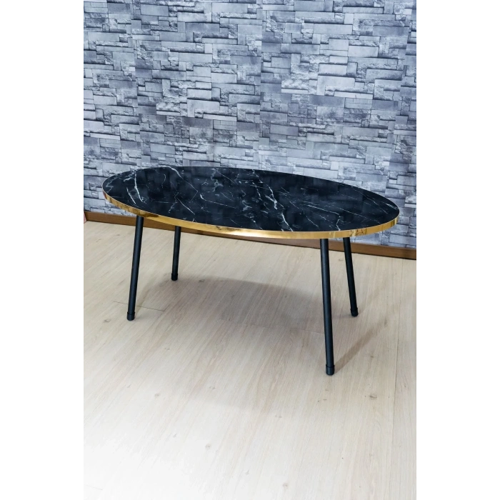 USLUCAN ALIŞVERİŞ Orta Sehpa Elips Siyah Metal Ayak Bendir Altın