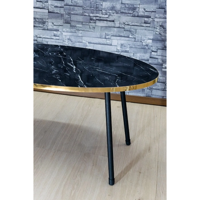 USLUCAN ALIŞVERİŞ Orta Sehpa Elips Siyah Metal Ayak Bendir Altın
