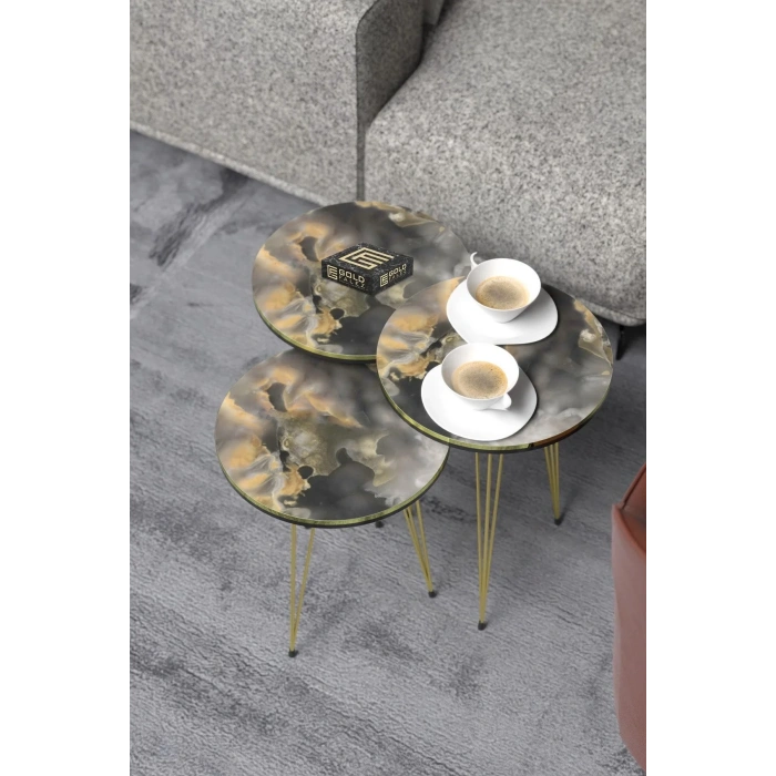 USLUCAN ALIŞVERİŞ Orta Sehpa Elips Siyah Metal Ayak Bendir GOLD