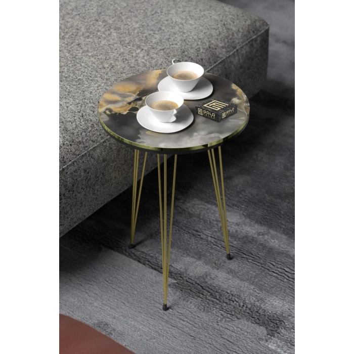 USLUCAN ALIŞVERİŞ Orta Sehpa Elips Siyah Metal Ayak Bendir GOLD