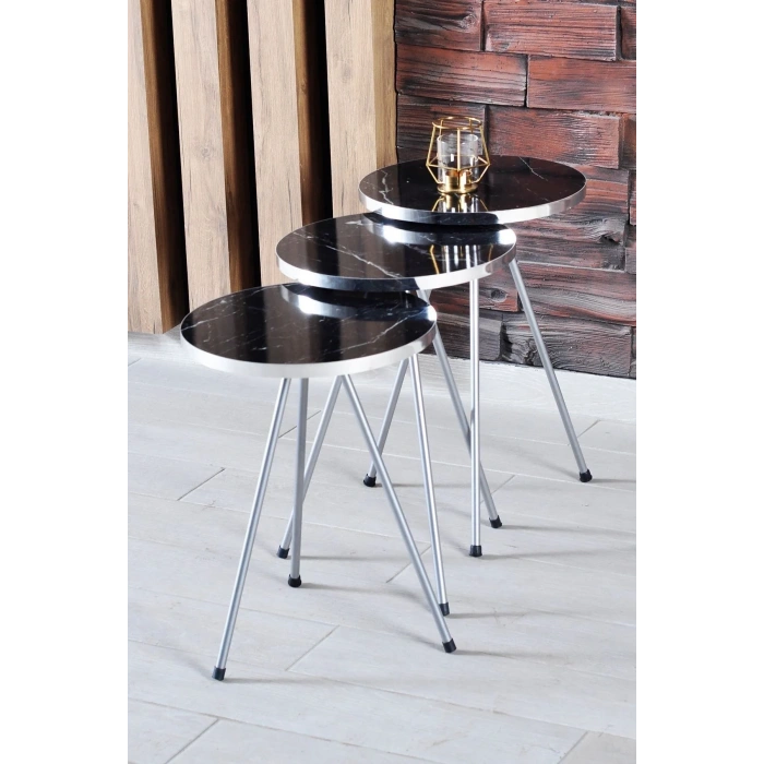 USLUCAN ALIŞVERİŞ Orta Sehpa Elips Siyah Metal Ayak Gümüş Bendir