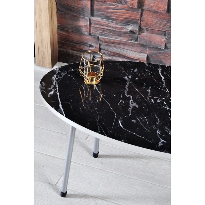 USLUCAN ALIŞVERİŞ Orta Sehpa Elips Siyah Metal Ayak Gümüş Bendir