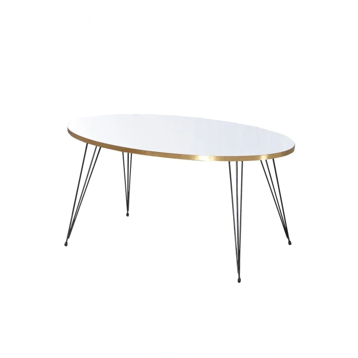 USLUCAN ALIŞVERİŞ Orta Sehpa Elips Siyah Tel Ayak Altın Beyaz