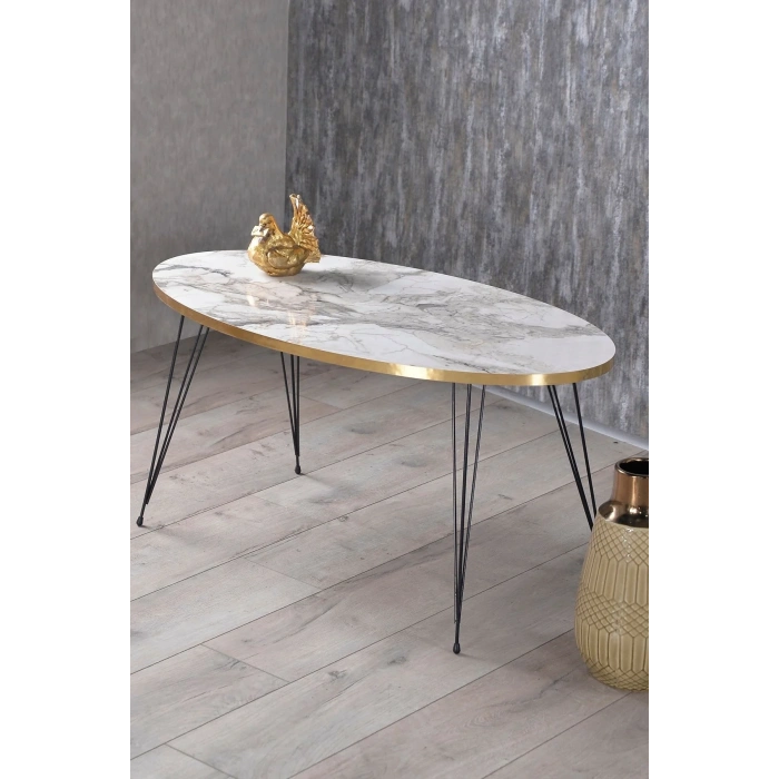 USLUCAN ALIŞVERİŞ Orta Sehpa Elips Siyah Tel Ayak Altın Efes