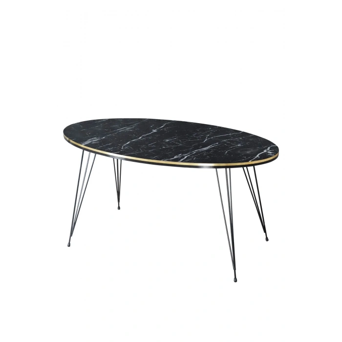 USLUCAN ALIŞVERİŞ Orta Sehpa Elips Siyah Tel Ayak Çift Altın Bendir