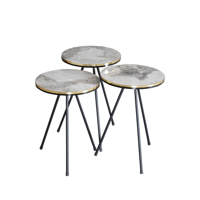 USLUCAN ALIŞVERİŞ Orta Sehpa Elips Siyah Tel Ayak Çift Altın Beyaz