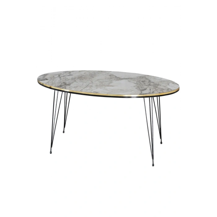 USLUCAN ALIŞVERİŞ Orta Sehpa Elips Siyah Tel Ayak Çift Altın Efes