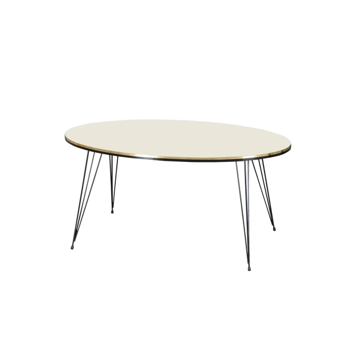 USLUCAN ALIŞVERİŞ Orta Sehpa Elips Siyah Tel Ayak Çift Altın Krem