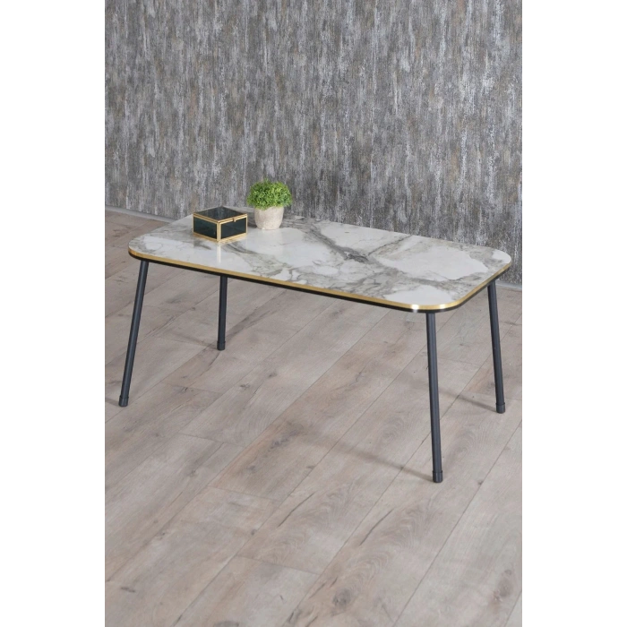 USLUCAN ALIŞVERİŞ Orta Sehpa Kr Siyah Metal Ayak Çift Altın Bendir