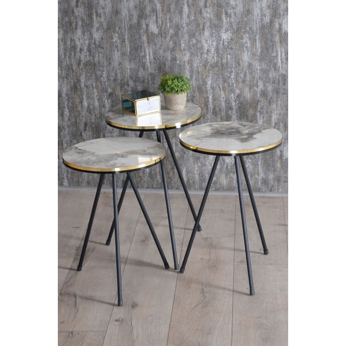 USLUCAN ALIŞVERİŞ Orta Sehpa Kr Siyah Tel Ayak Çift Altın Efes