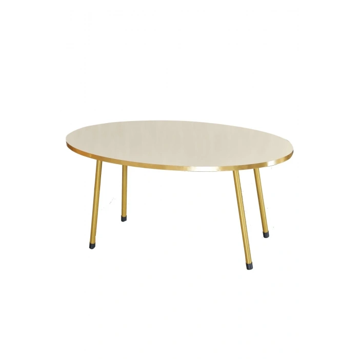 USLUCAN ALIŞVERİŞ Orta Sehpa Krem Elips Metal Ayak Gold