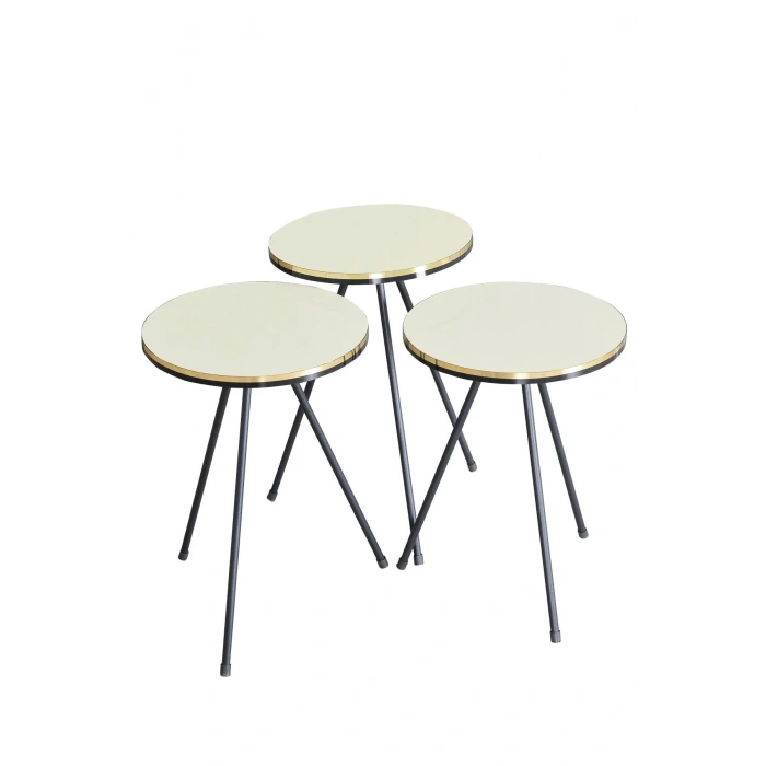 USLUCAN ALIŞVERİŞ Orta Sehpa Krem Elips Metal Ayak Gold