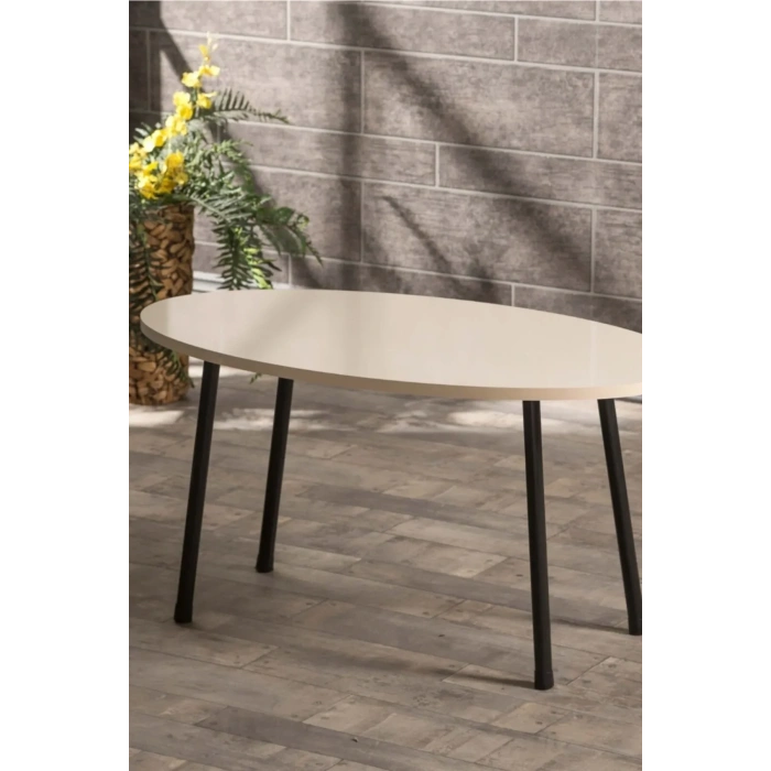 USLUCAN ALIŞVERİŞ Orta Sehpa Metal Ayak Elips Krem