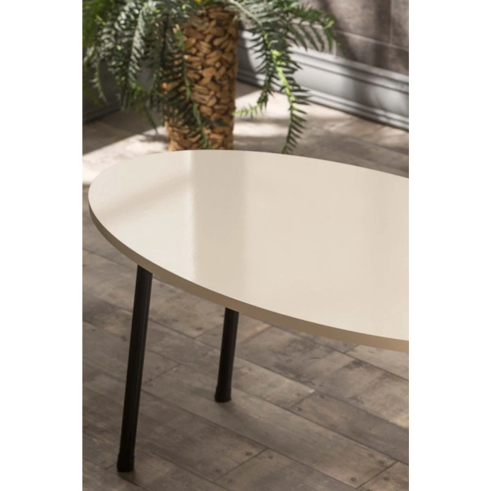 USLUCAN ALIŞVERİŞ Orta Sehpa Metal Ayak Elips Krem