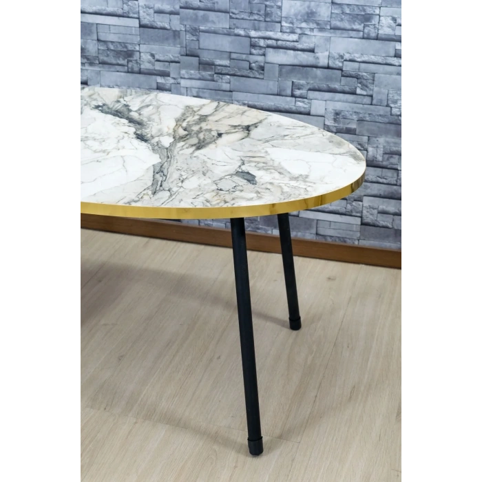 USLUCAN ALIŞVERİŞ Orta Sehpa Siyah Metal Ayak Elips Efes Altın