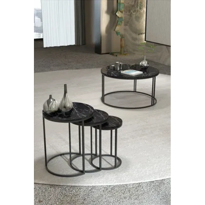 USLUCAN ALIŞVERİŞ Orta Sehpa Tekli Ve 3Lü C Zigon Sehpa Kombin Set Bendir
