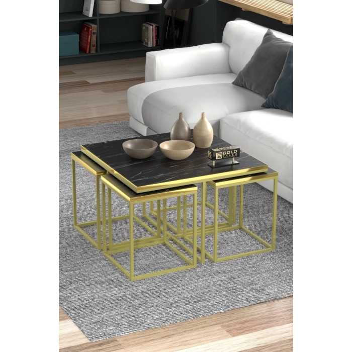 USLUCAN ALIŞVERİŞ Orta Sehpa Ve Zigon Sehpa 5li Lüx Set Altın Bendir