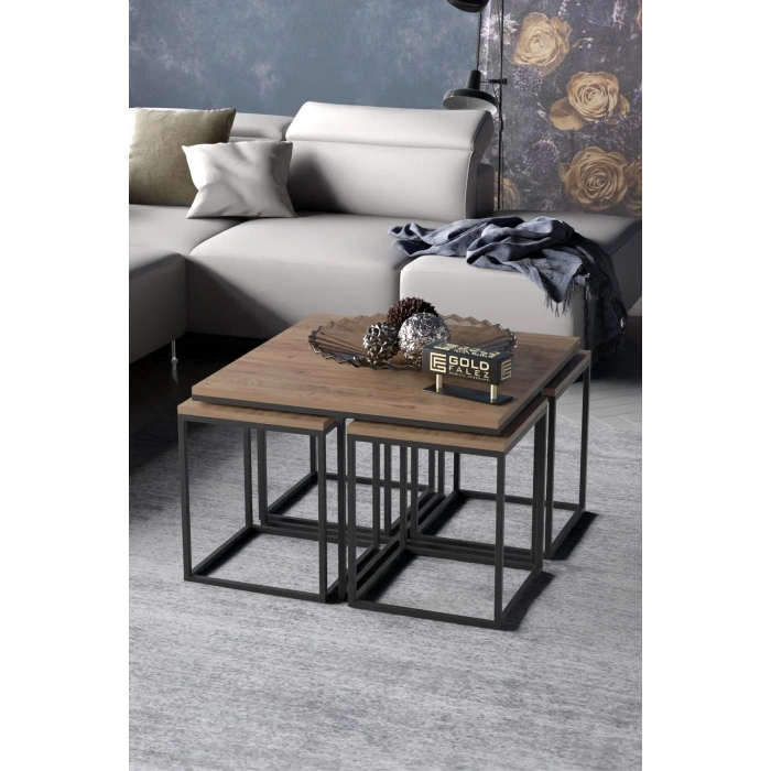 USLUCAN ALIŞVERİŞ Orta Sehpa Ve Zigon Sehpa 5li Lüx Set Ceviz