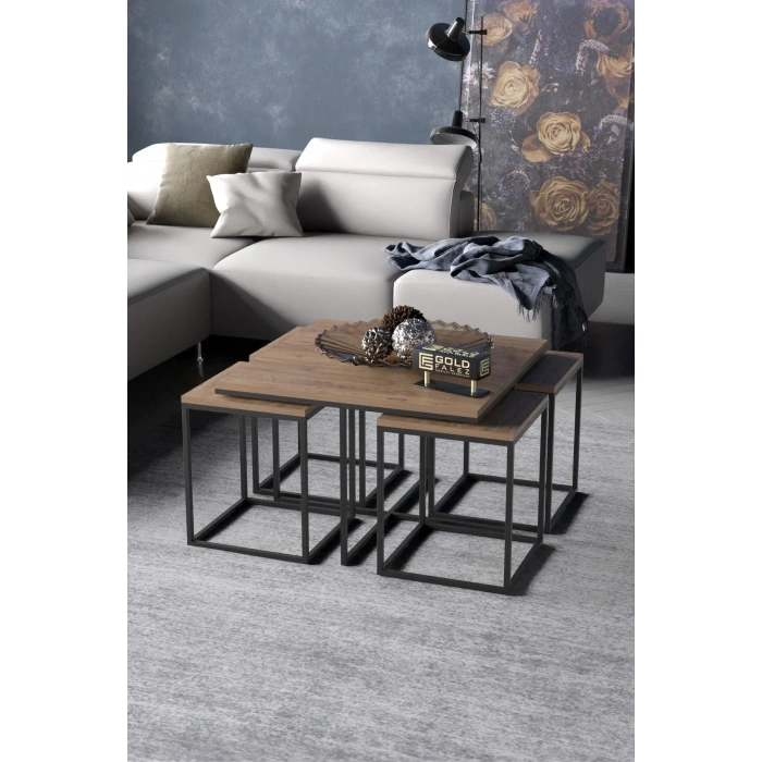 USLUCAN ALIŞVERİŞ Orta Sehpa Ve Zigon Sehpa 5li Lüx Set Ceviz