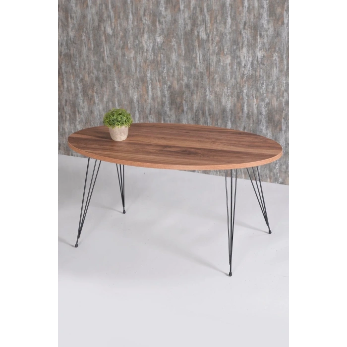 USLUCAN ALIŞVERİŞ Orta Sehpa Ve Zigon Sehpa Ceviz Set Tel Ayak Elips