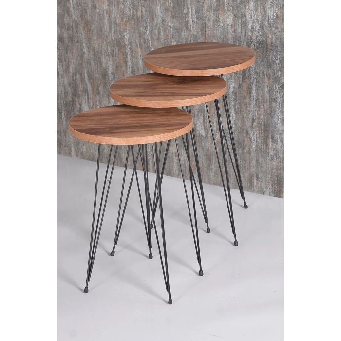 USLUCAN ALIŞVERİŞ Orta Sehpa Ve Zigon Sehpa Ceviz Set Tel Ayak Elips