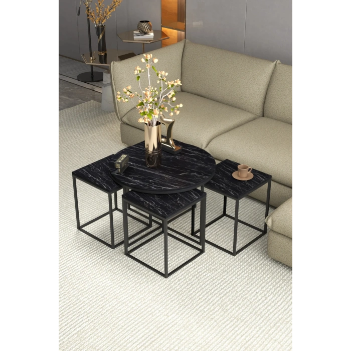 USLUCAN ALIŞVERİŞ Orta Sehpa Ve Zigon Sehpa Oval Lüx 5Li Set Bendir