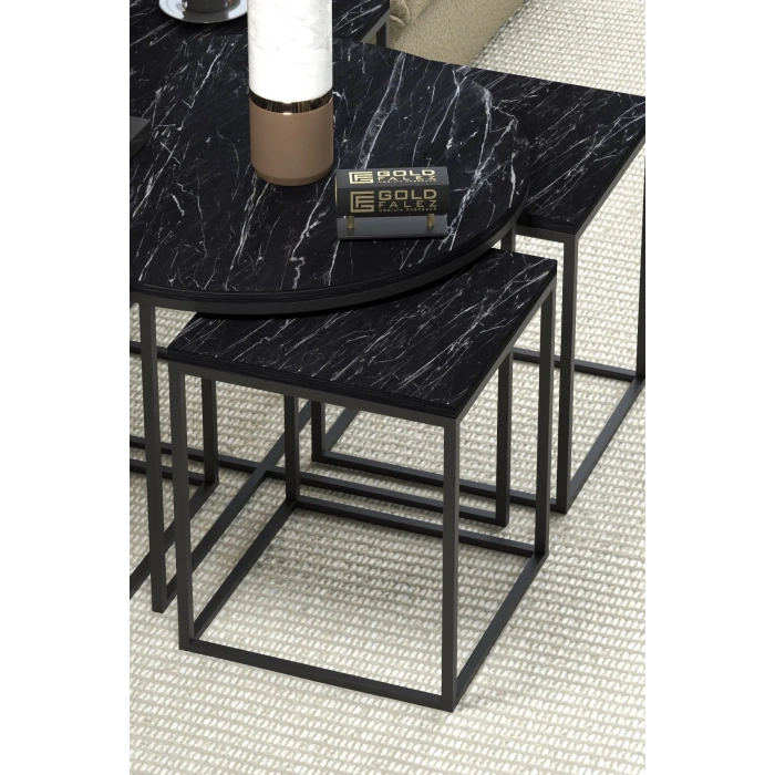 USLUCAN ALIŞVERİŞ Orta Sehpa Ve Zigon Sehpa Oval Lüx 5Li Set Bendir