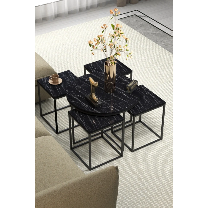 USLUCAN ALIŞVERİŞ Orta Sehpa Ve Zigon Sehpa Oval Lüx 5Li Set Bendir