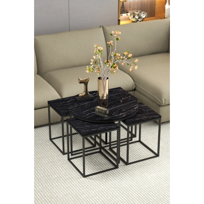 USLUCAN ALIŞVERİŞ Orta Sehpa Ve Zigon Sehpa Oval Lüx 5Li Set Bendir