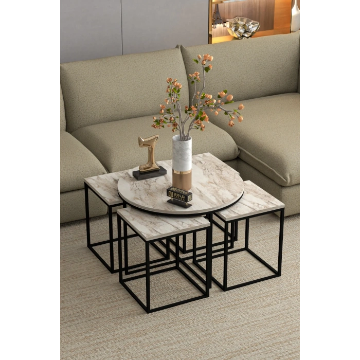 USLUCAN ALIŞVERİŞ Orta Sehpa Ve Zigon Sehpa Oval Lüx 5Li Set Efes