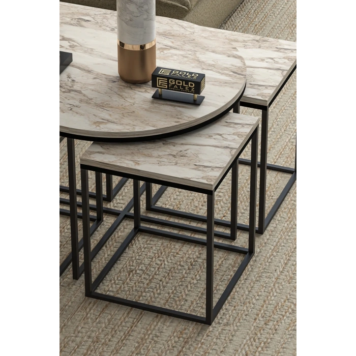 USLUCAN ALIŞVERİŞ Orta Sehpa Ve Zigon Sehpa Oval Lüx 5Li Set Efes