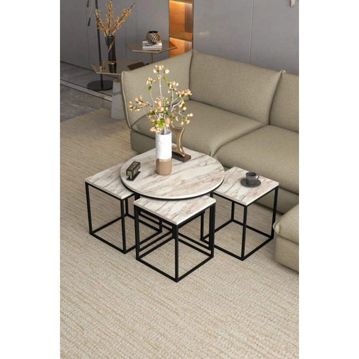 USLUCAN ALIŞVERİŞ Orta Sehpa Ve Zigon Sehpa Oval Lüx 5Li Set Efes