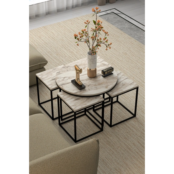 USLUCAN ALIŞVERİŞ Orta Sehpa Ve Zigon Sehpa Oval Lüx 5Li Set Efes