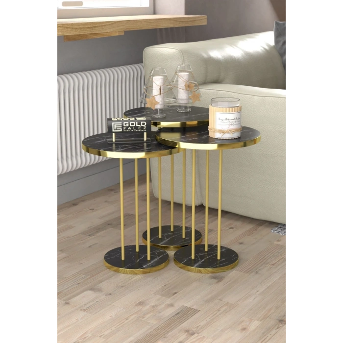 USLUCAN ALIŞVERİŞ ORTA SEHPA VE ZİGON SEHPA TERRA SET GOLD BENDİR