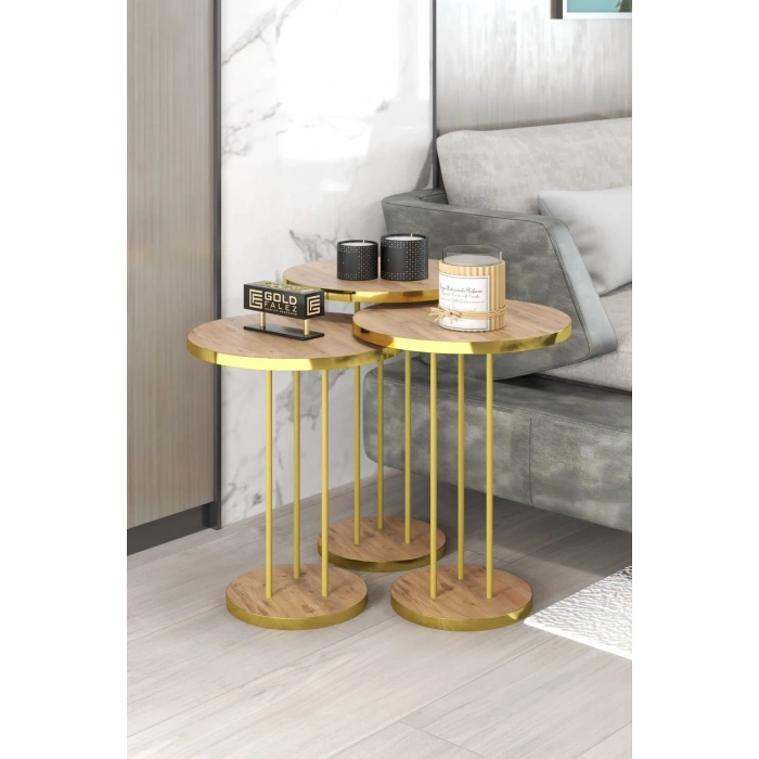 USLUCAN ALIŞVERİŞ ORTA SEHPA VE ZİGON SEHPA TERRA SET GOLD CEVİZ