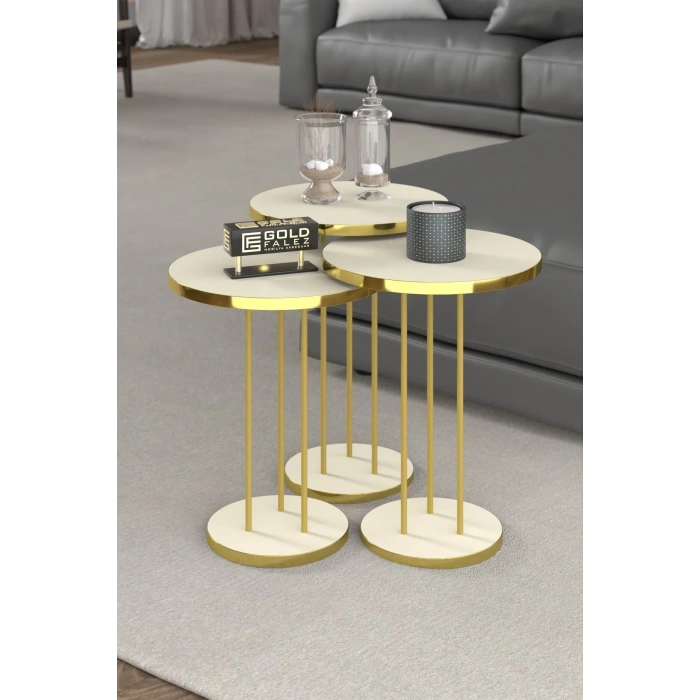 USLUCAN ALIŞVERİŞ ORTA SEHPA VE ZİGON SEHPA TERRA SET GOLD KREM