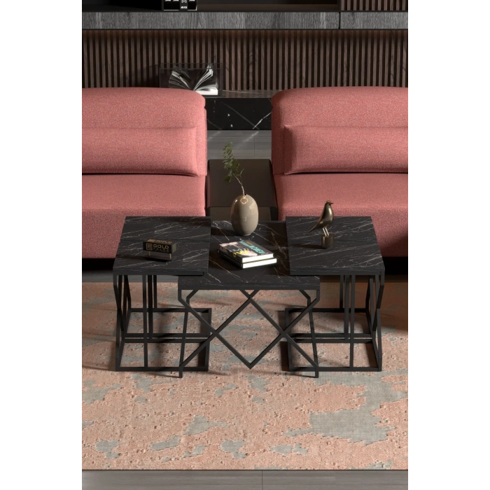 USLUCAN ALIŞVERİŞ Orta Sehpa Ve Zigon Sehpa V Lüx 5Li Set Bendir