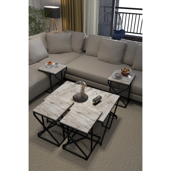 USLUCAN ALIŞVERİŞ Orta Sehpa Ve Zigon Sehpa V Lüx 5Li Set Efes