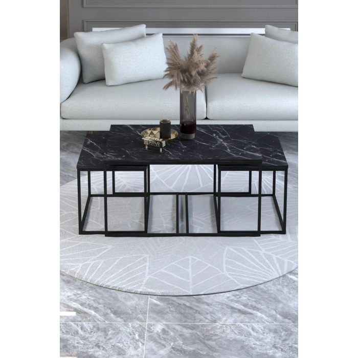 USLUCAN ALIŞVERİŞ Orta Sehpa Ve Zigon Yan Sehpa Flora Set Bendir